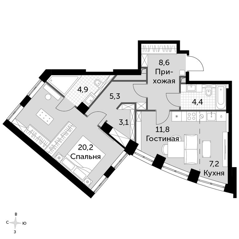 1-BD Apartment Sale, 65.4 sq. m. at Sydney City, Shenogina Street, 2, Moscow, Russia #1