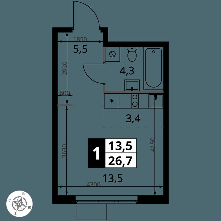 Apartment Sale, 26.7平方米 at 1 Izmajlovskij, Montazhnaya Street, 8с13, Moscow, Russia #2