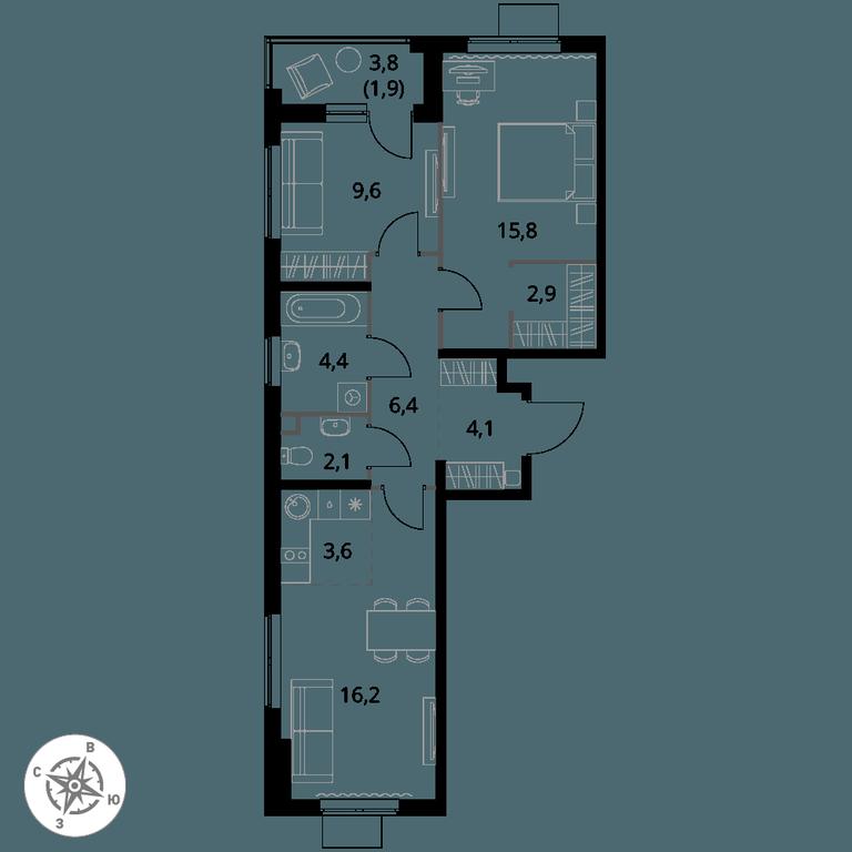 3-BD Apartment Sale, 67 sq. m. at 1 Izmajlovskij, Montazhnaya Street, 8с13, Moscow, Russia #1