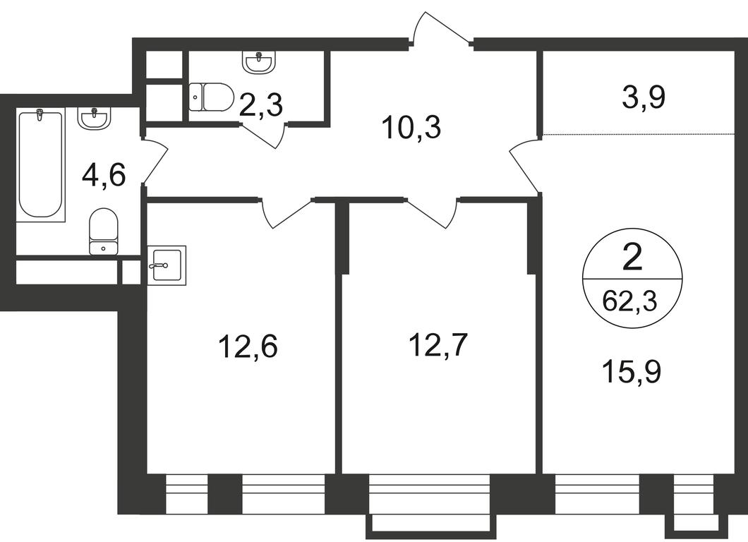 2-BD Apartment Sale, 62.3平方米 at Pervyi Moskovskiy, ulitsa Bianki, 1, Moskovskiy, Moscow, Russia #1