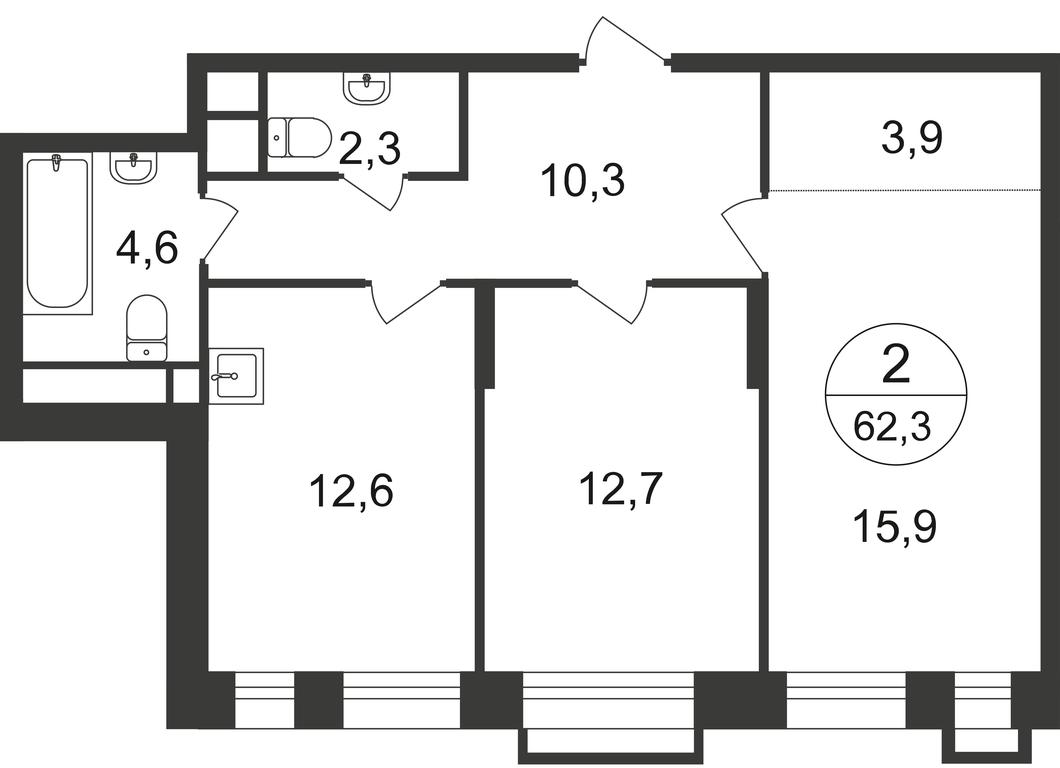 2-BD Apartment Sale, 62.3平方米 at Pervyi Moskovskiy, ulitsa Bianki, 1, Moskovskiy, Moscow, Russia #2