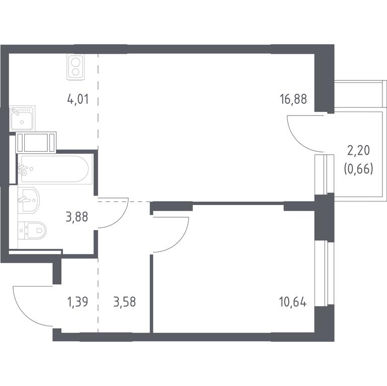 Apartment Sale, 41.04平方米 at Piatnitskie Luga, Pyatnitskoye Highway, 2, derevnya Yurlovo, Solnechnogorsk City District, Moscow Region, Russia #1