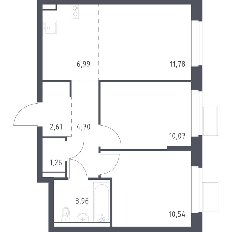 1-BD Apartment Sale, 51.91平方米 at Egorovo Park, 1-y kvartal, posyolok Zhilino-1, Lubertsy City District, Moscow Region, Russia #1