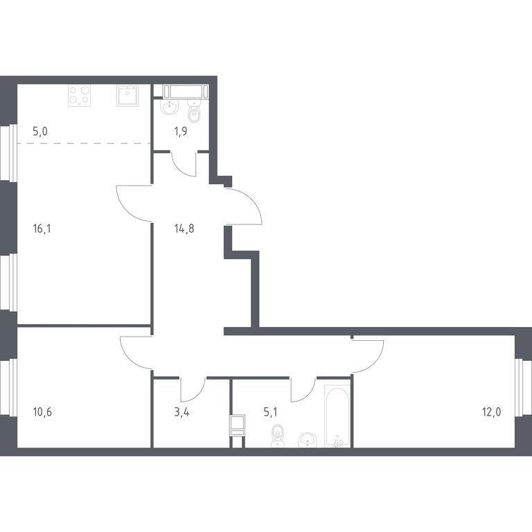 1-BD Apartment Sale, 68.6 sq. m. at Eko Bunino, prospekt Kuprina, 34к1, Sosenskoye Settlement, Moscow, Russia #1