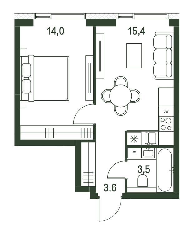 1-BD Apartment Sale, 36.5平方米 at Moments, Volokolamskoye Highway, 28, Moscow, Russia #1