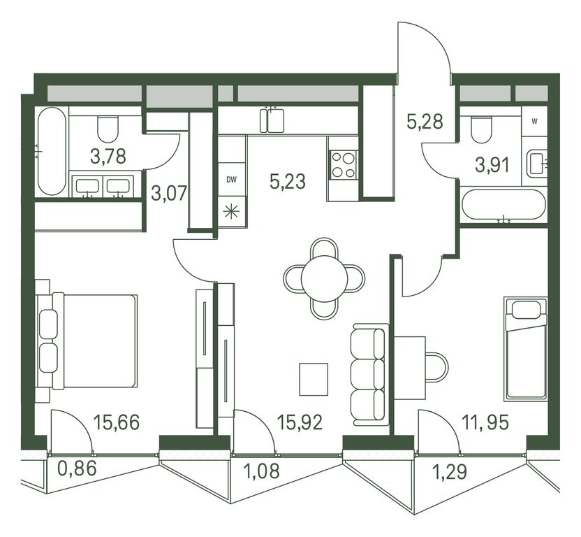 2-BD Apartment Sale, 65.78平方米 at Moments, Volokolamskoye Highway, 28, Moscow, Russia #2