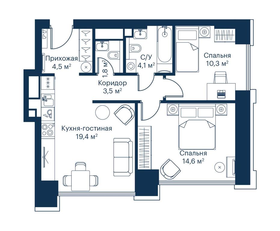 2-BD Apartment Sale, 57.8 sq. m. at City Bay, Volokolamskoye Highway, 95с3, Moscow, Russia #2 2-BD Apartment Sale, 57.8 sq. m. at City Bay, Volokolamskoye Highway, 95с3, Moscow, Russia #2