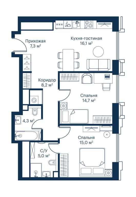 2-BD Apartment Sale, 70.6平方米 at City Bay, Volokolamskoye Highway, 95с3, Moscow, Russia #2 2-BD Apartment Sale, 70.6平方米 at City Bay, Volokolamskoye Highway, 95с3, Moscow, Russia #2