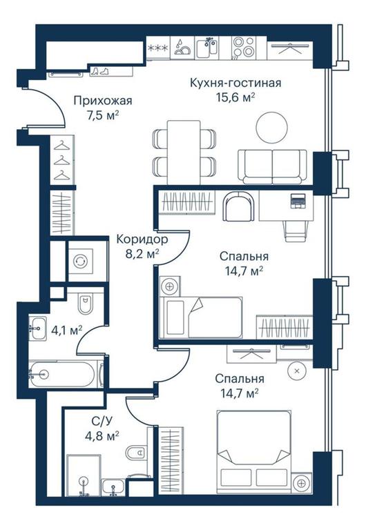 2-BD Apartment Sale, 70.6平方米 at City Bay, Volokolamskoye Highway, 95с3, Moscow, Russia #1 2-BD Apartment Sale, 70.6平方米 at City Bay, Volokolamskoye Highway, 95с3, Moscow, Russia #1