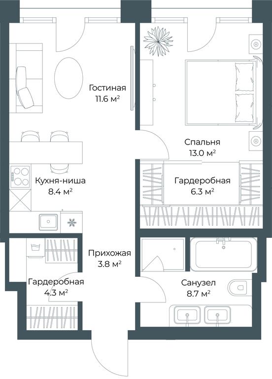 Apartment Sale, 56.1平方米 at Opus, Derbenevskaya Street, 1с1, Moscow, Russia #1