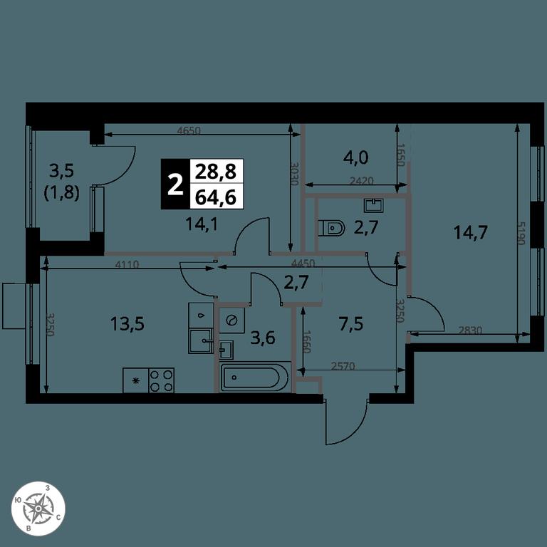 2-BD Apartment Sale, 64.6平方米 at 1 Yasenevskij, Kvartal № 24, Mosrentgen Settlement, Moscow, Russia #1 2-BD Apartment Sale, 64.6平方米 at 1 Yasenevskij, Kvartal № 24, Mosrentgen Settlement, Moscow, Russia #1