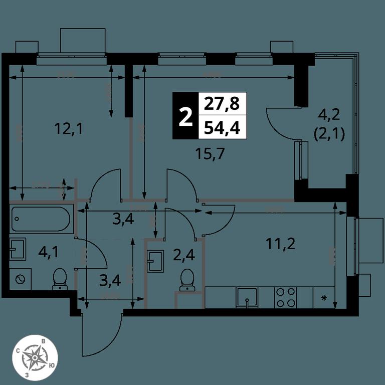 2-BD Apartment Sale, 54.4平方米 at 1 Izmajlovskij, Montazhnaya Street, 8с13, Moscow, Russia #2