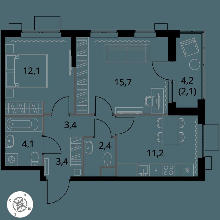 2-BD Apartment Sale, 54.4平方米 at 1 Izmajlovskij, Montazhnaya Street, 8с13, Moscow, Russia #1