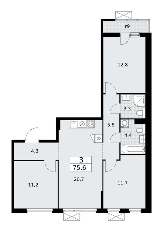 2-BD Apartment Sale, 75.6平方米 at Buninskie Kvartaly, Akademika Semyonova Street, 22, Moscow, Russia #1