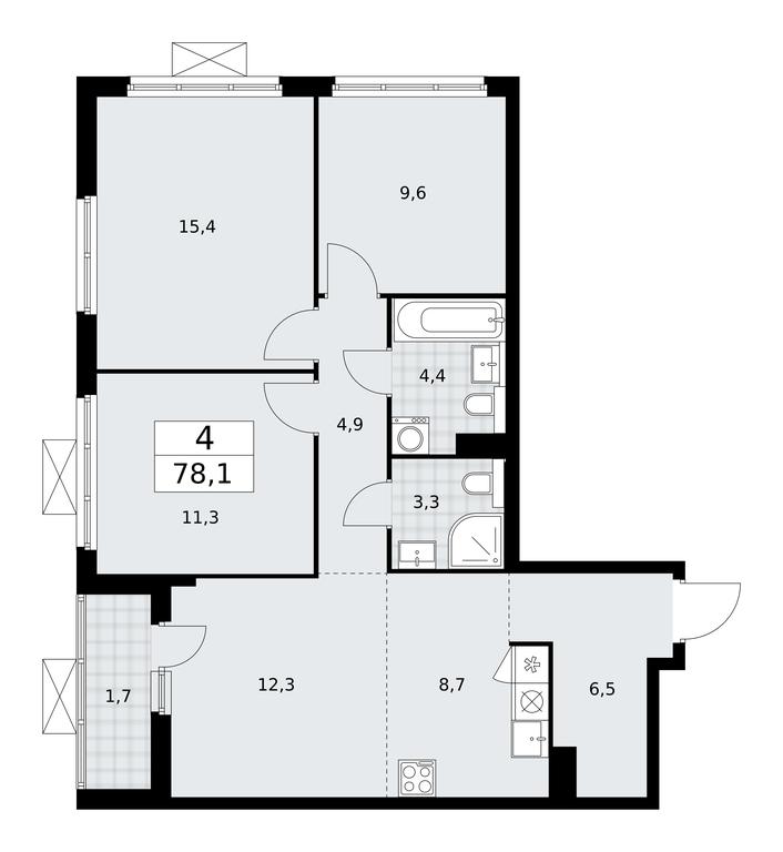 3-BD Apartment Sale, 78.1平方米 at Buninskie Kvartaly, Akademika Semyonova Street, 22, Moscow, Russia #1