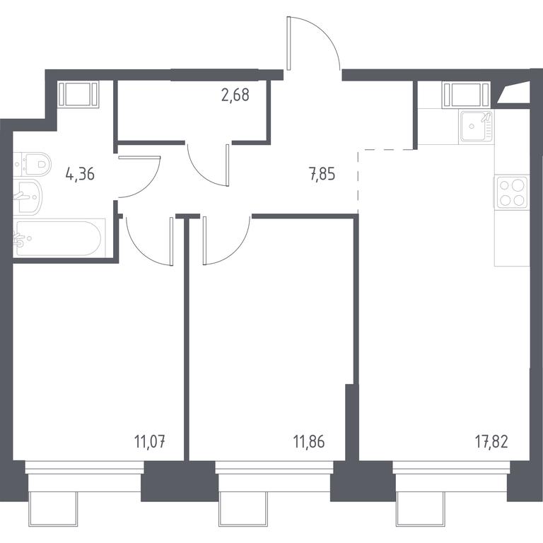 1-BD Apartment Sale, 55.54 sq. m. at Troparevo Park, Kiyevskoye shosse, 21-y kilometr, 3с4, Mosrentgen Settlement, Moscow, Russia #1