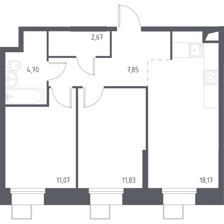 1-BD Apartment Sale, 56.33平方米 at Troparevo Park, Kiyevskoye shosse, 21-y kilometr, 3с4, Mosrentgen Settlement, Moscow, Russia #1