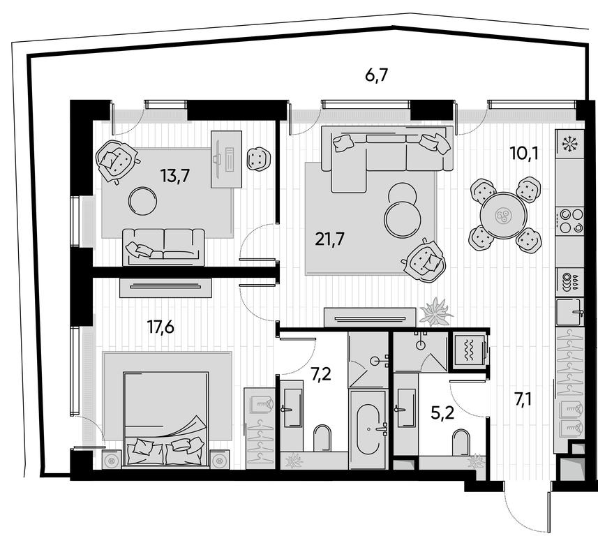2-BD Apartment Sale, 89.1平方米 at Pride, Polkovaya Street, 1с27, Moscow, Russia #1