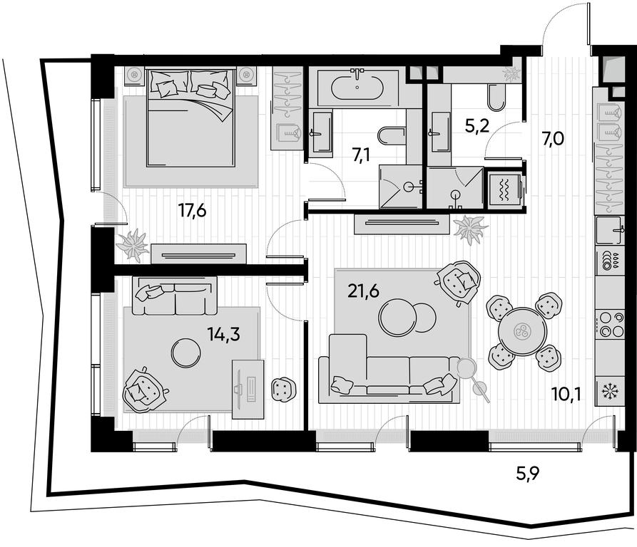 2-BD Apartment Sale, 88.6平方米 at Pride, Polkovaya Street, 1с27, Moscow, Russia #1 2-BD Apartment Sale, 88.6平方米 at Pride, Polkovaya Street, 1с27, Moscow, Russia #1