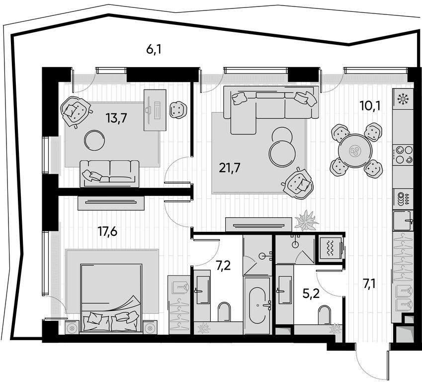 2-BD Apartment Sale, 88.5 sq. m. at Pride, Polkovaya Street, 1с27, Moscow, Russia #1