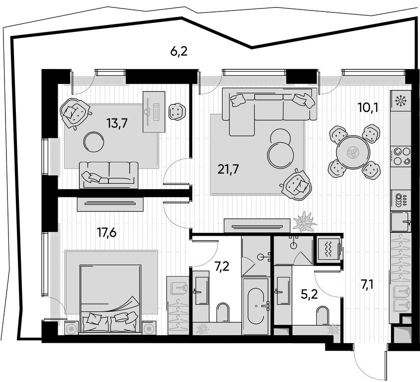 2-BD Apartment Sale, 88.6 sq. m. at Pride, Polkovaya Street, 1с27, Moscow, Russia #1 2-BD Apartment Sale, 88.6 sq. m. at Pride, Polkovaya Street, 1с27, Moscow, Russia #1
