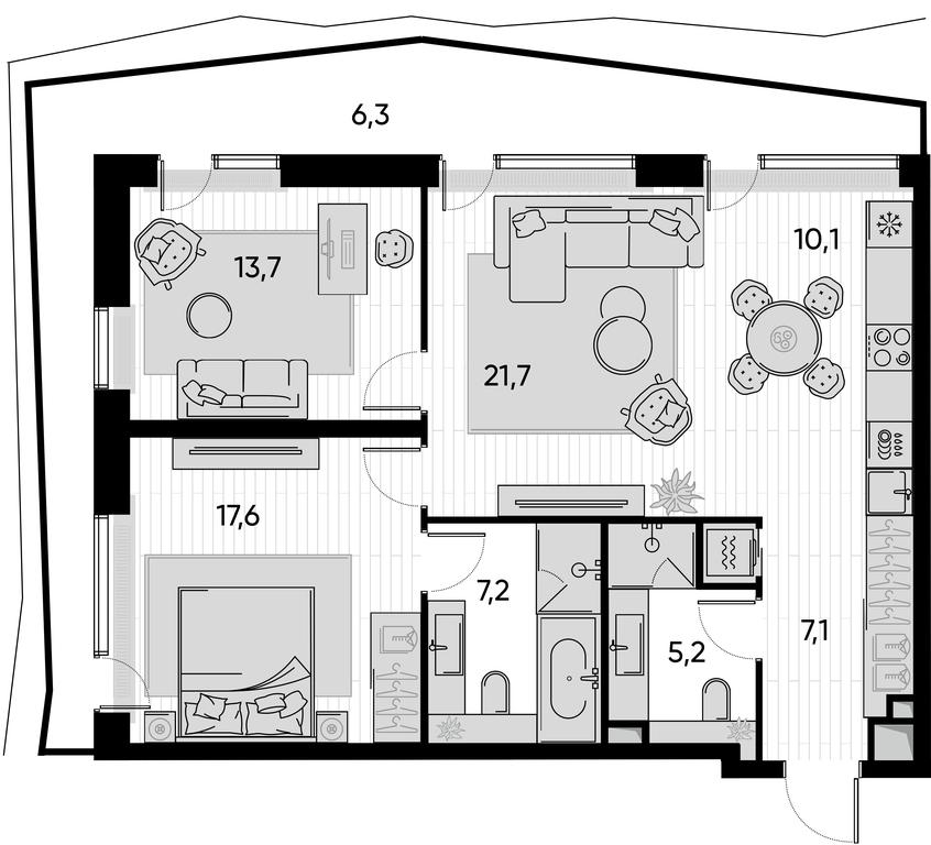 2-BD Apartment Sale, 88.7平方米 at Pride, Polkovaya Street, 1с27, Moscow, Russia #1 2-BD Apartment Sale, 88.7平方米 at Pride, Polkovaya Street, 1с27, Moscow, Russia #1