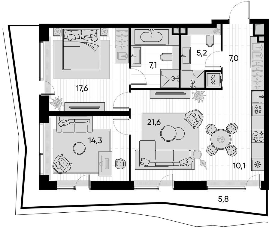 2-BD Apartment Sale, 88.4 sq. m. at Pride, Polkovaya Street, 1с27, Moscow, Russia #1