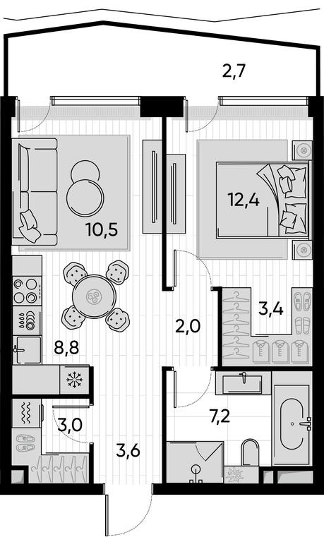 1-BD Apartment Sale, 53.6平方米 at Pride, Polkovaya Street, 1с27, Moscow, Russia #1