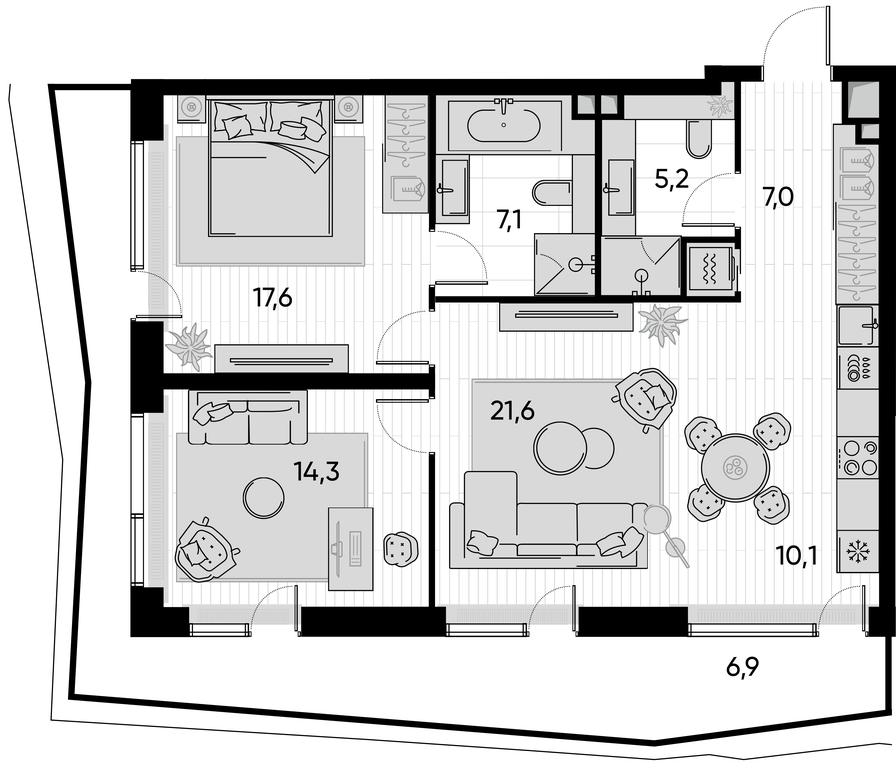 2-BD Apartment Sale, 89.8平方米 at Pride, Polkovaya Street, 1с27, Moscow, Russia #1 2-BD Apartment Sale, 89.8平方米 at Pride, Polkovaya Street, 1с27, Moscow, Russia #1