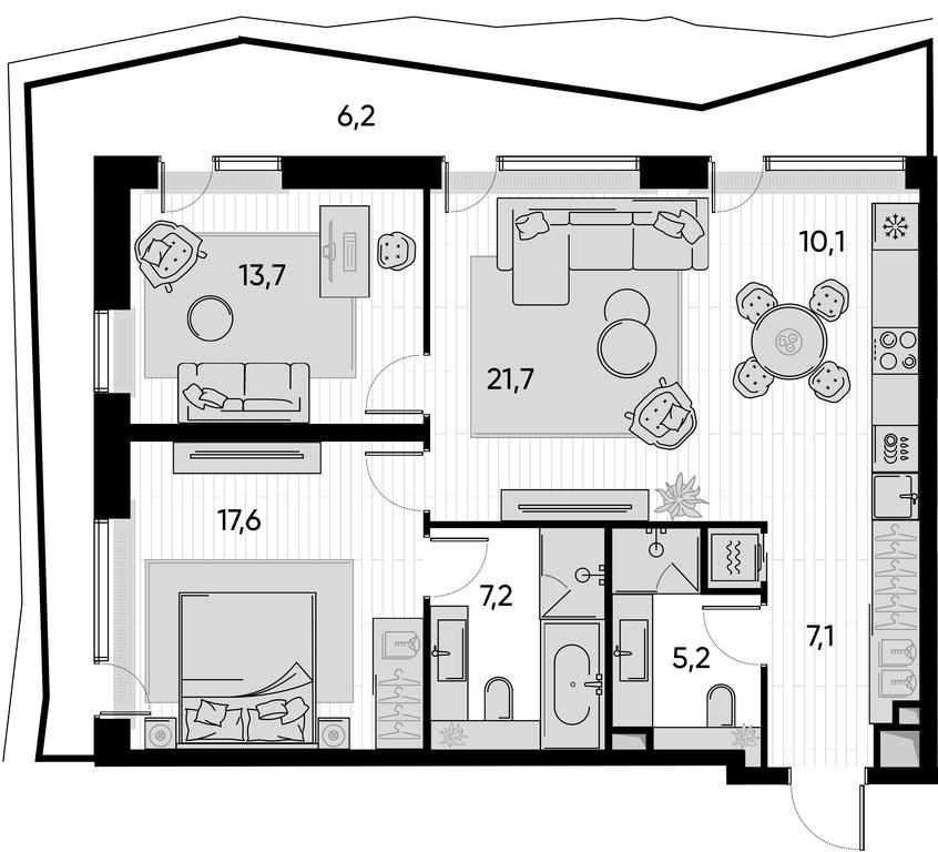 2-BD Apartment Sale, 88.6平方米 at Pride, Polkovaya Street, 1с27, Moscow, Russia #1 2-BD Apartment Sale, 88.6平方米 at Pride, Polkovaya Street, 1с27, Moscow, Russia #1