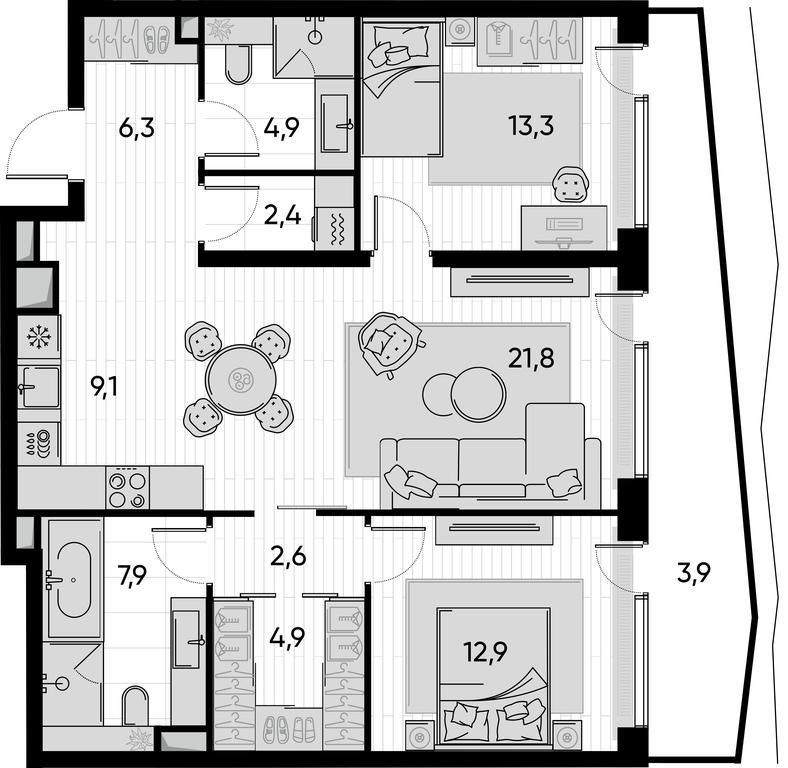 2-BD Apartment Sale, 90.6 sq. m. at Pride, Polkovaya Street, 1с27, Moscow, Russia #1 2-BD Apartment Sale, 90.6 sq. m. at Pride, Polkovaya Street, 1с27, Moscow, Russia #1