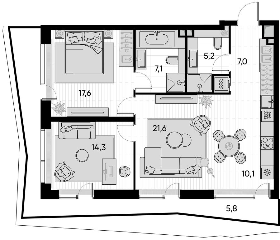 2-BD Apartment Sale, 88.4 sq. m. at Pride, Polkovaya Street, 1с27, Moscow, Russia #1 2-BD Apartment Sale, 88.4 sq. m. at Pride, Polkovaya Street, 1с27, Moscow, Russia #1