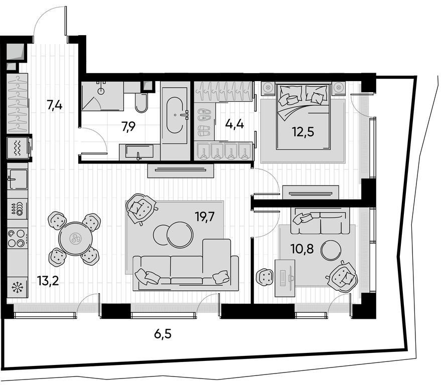 2-BD Apartment Sale, 82.2 sq. m. at Pride, Polkovaya Street, 1с27, Moscow, Russia #1