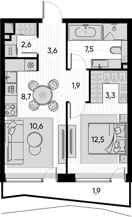 1-BD Apartment Sale, 52.6平方米 at Pride, Polkovaya Street, 1с27, Moscow, Russia #1