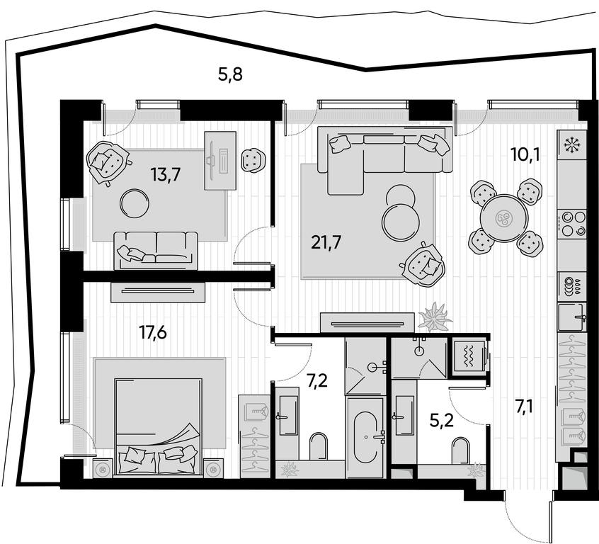 2-BD Apartment Sale, 88.3 sq. m. at Pride, Polkovaya Street, 1с27, Moscow, Russia #1 2-BD Apartment Sale, 88.3 sq. m. at Pride, Polkovaya Street, 1с27, Moscow, Russia #1