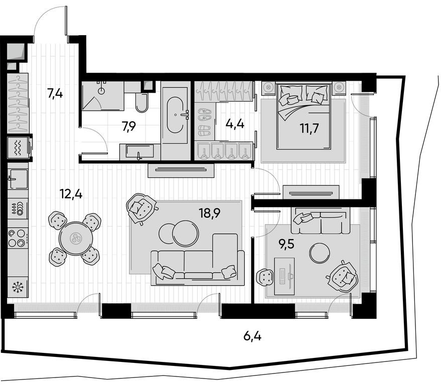 2-BD Apartment Sale, 82.2平方米 at Pride, Polkovaya Street, 1с27, Moscow, Russia #1