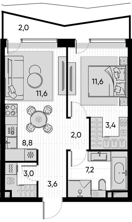 1-BD Apartment Sale, 52.8平方米 at Pride, Polkovaya Street, 1с27, Moscow, Russia #1