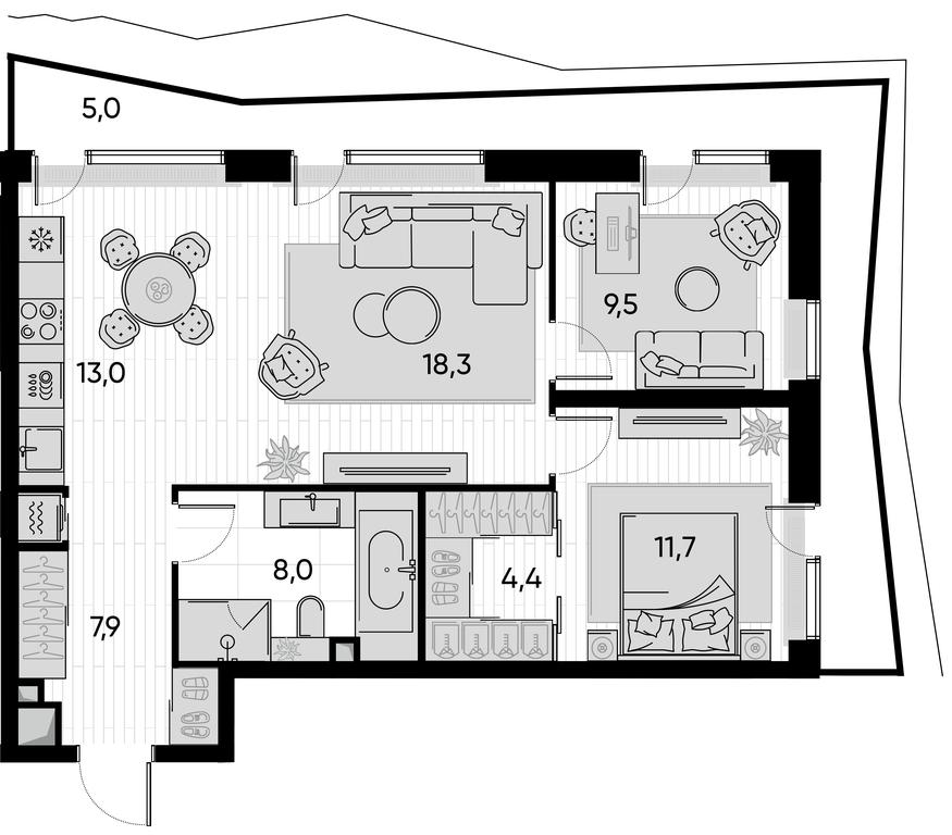 2-BD Apartment Sale, 80.7 sq. m. at Pride, Polkovaya Street, 1с27, Moscow, Russia #1