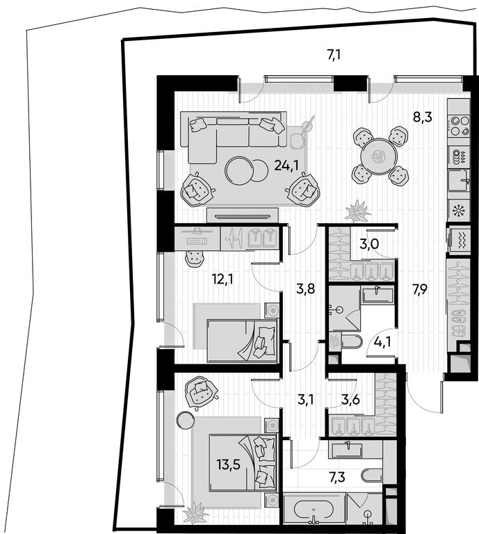2-BD Apartment Sale, 98.4 sq. m. at Pride, Polkovaya Street, 1с27, Moscow, Russia #1