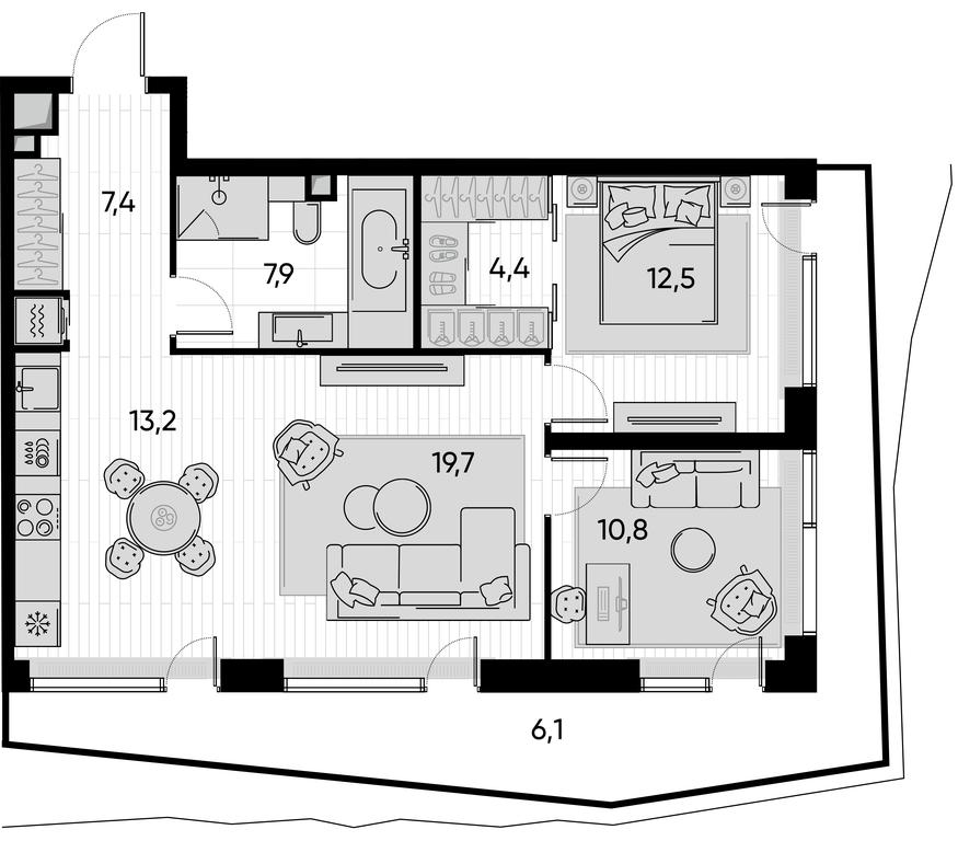 2-BD Apartment Sale, 82 sq. m. at Pride, Polkovaya Street, 1с27, Moscow, Russia #1