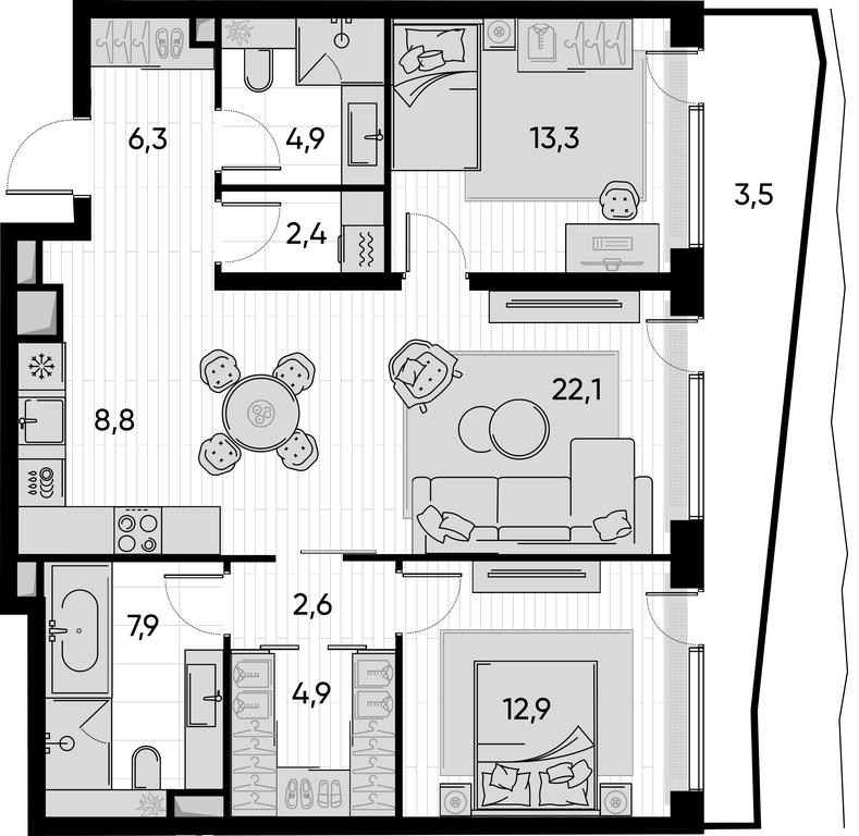 2-BD Apartment Sale, 90.2 sq. m. at Pride, Polkovaya Street, 1с27, Moscow, Russia #1 2-BD Apartment Sale, 90.2 sq. m. at Pride, Polkovaya Street, 1с27, Moscow, Russia #1