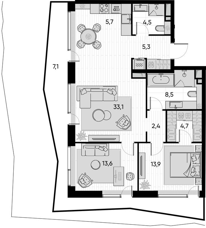 2-BD Apartment Sale, 98.9 sq. m. at Pride, Polkovaya Street, 1с27, Moscow, Russia #1