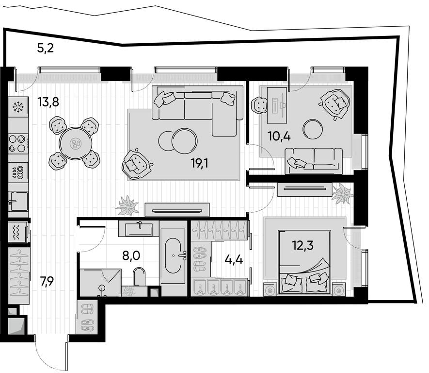 2-BD Apartment Sale, 81.1 sq. m. at Pride, Polkovaya Street, 1с27, Moscow, Russia #1