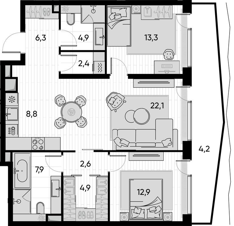 2-BD Apartment Sale, 90.9平方米 at Pride, Polkovaya Street, 1с27, Moscow, Russia #1 2-BD Apartment Sale, 90.9平方米 at Pride, Polkovaya Street, 1с27, Moscow, Russia #1