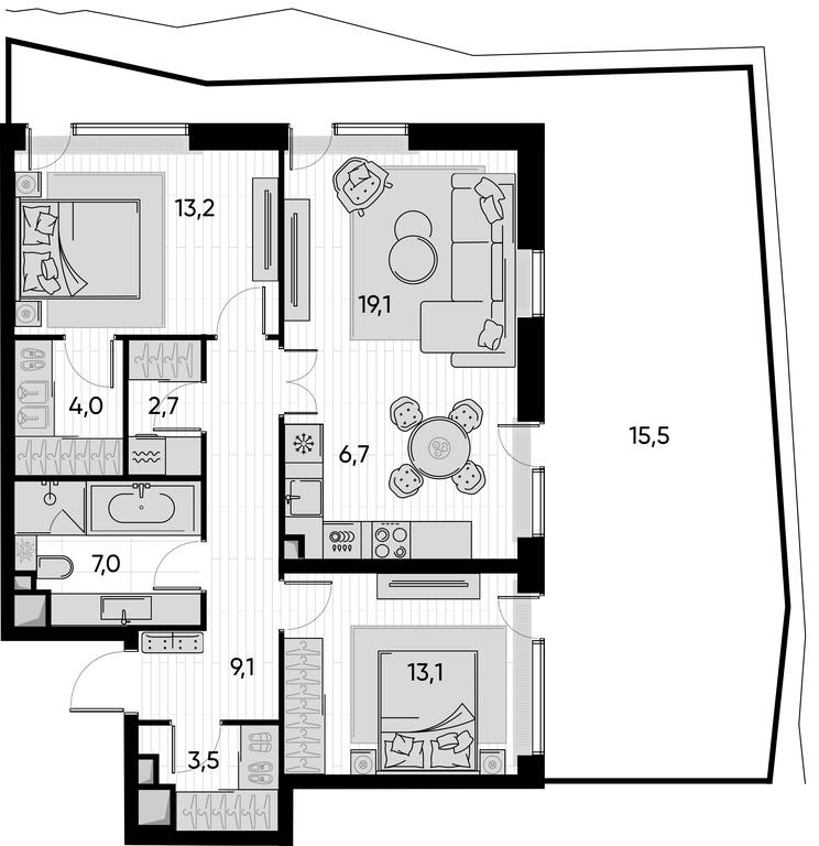 2-BD Apartment Sale, 97.4 sq. m. at Pride, Polkovaya Street, 1с27, Moscow, Russia #1 2-BD Apartment Sale, 97.4 sq. m. at Pride, Polkovaya Street, 1с27, Moscow, Russia #1