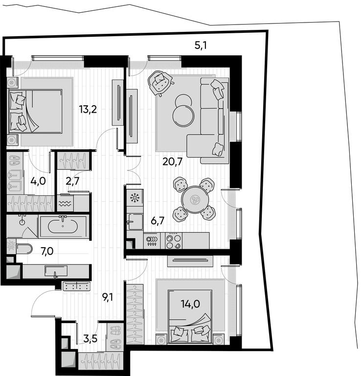 2-BD Apartment Sale, 86.8 sq. m. at Pride, Polkovaya Street, 1с27, Moscow, Russia #1