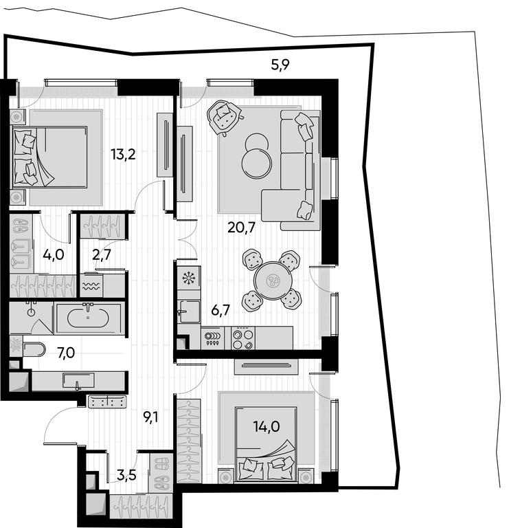 2-BD Apartment Sale, 87.6 sq. m. at Pride, Polkovaya Street, 1с27, Moscow, Russia #1 2-BD Apartment Sale, 87.6 sq. m. at Pride, Polkovaya Street, 1с27, Moscow, Russia #1