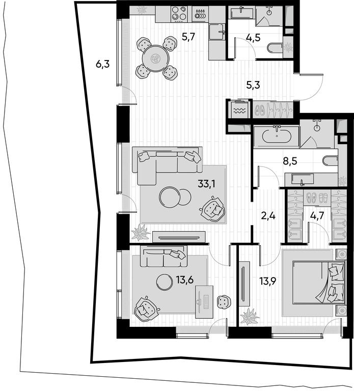 2-BD Apartment Sale, 98 sq. m. at Pride, Polkovaya Street, 1с27, Moscow, Russia #1