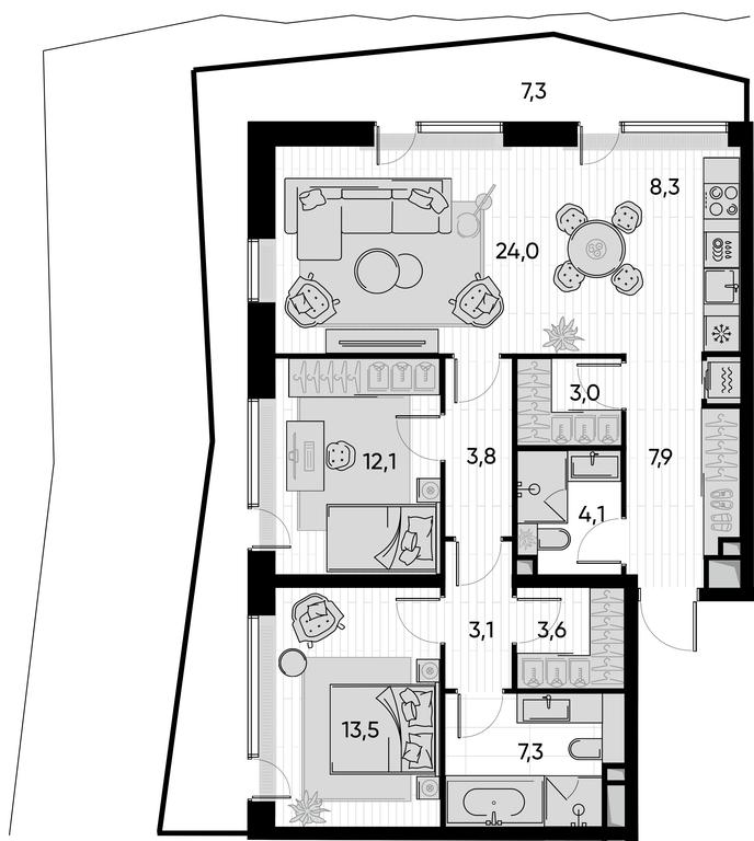 2-BD Apartment Sale, 98 sq. m. at Pride, Polkovaya Street, 1с27, Moscow, Russia #1