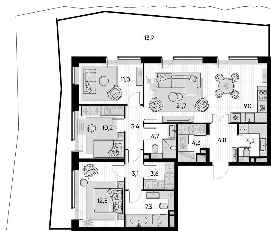 3-BD Apartment Sale, 119.1 sq. m. at Pride, Polkovaya Street, 1с27, Moscow, Russia #1